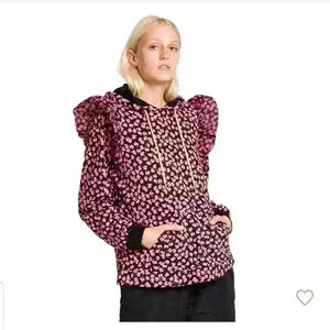 NWOT Sandy Liang X Target Women’s Pink Ditsy Floral Ruffle Hooded Sweater 3X